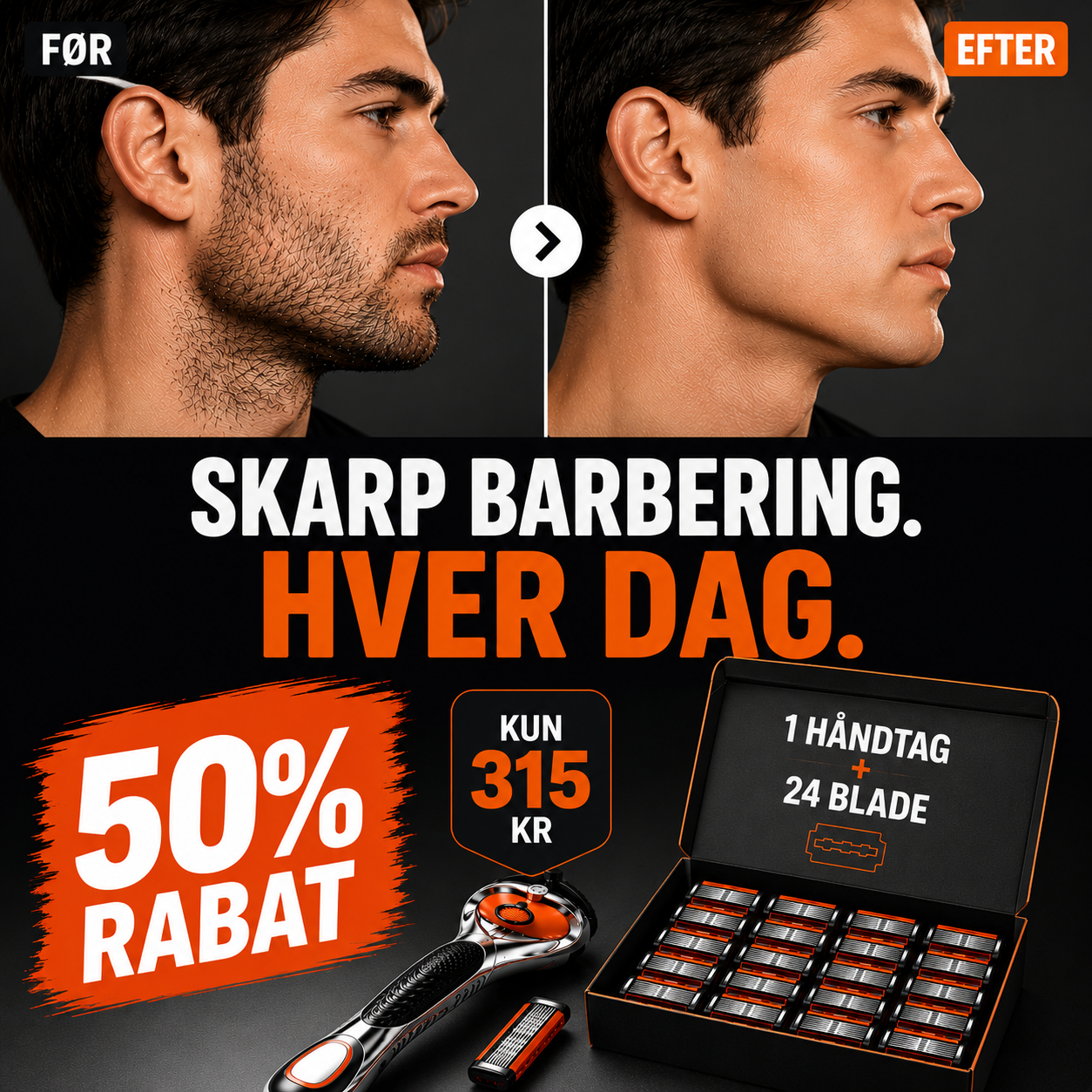 NordShave Barbersæt - 1 skaft + 24 barberblade