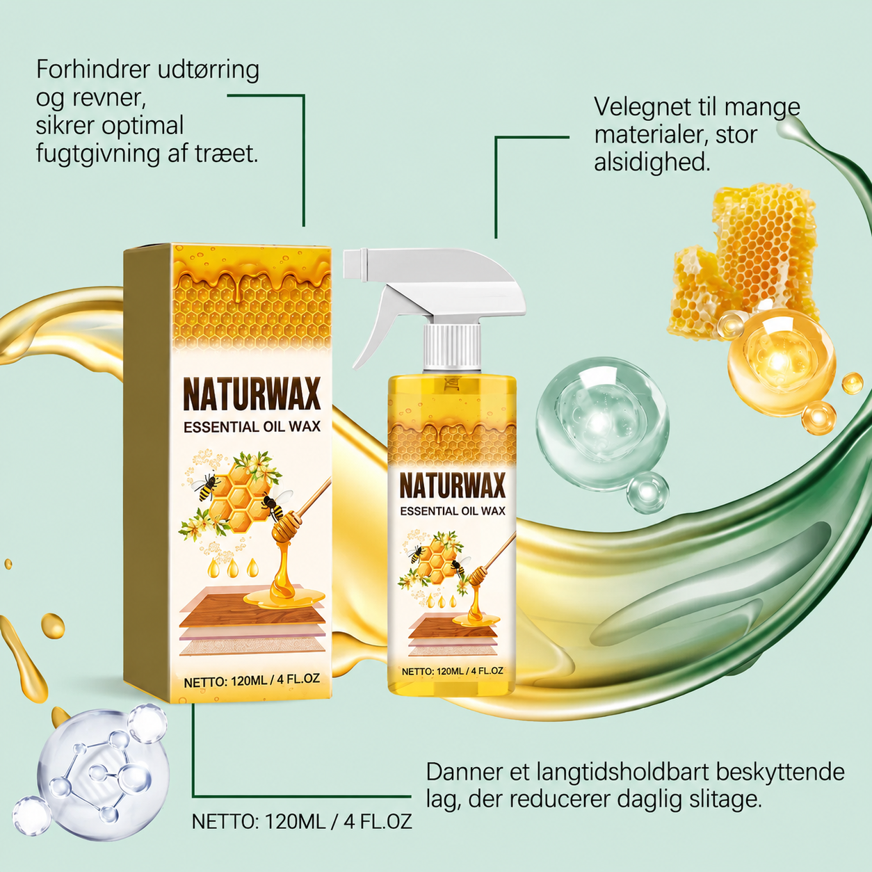 Naturwax – Naturlig Bivoks-spray til Pleje, Beskyttelse og Fornyelse af Træ