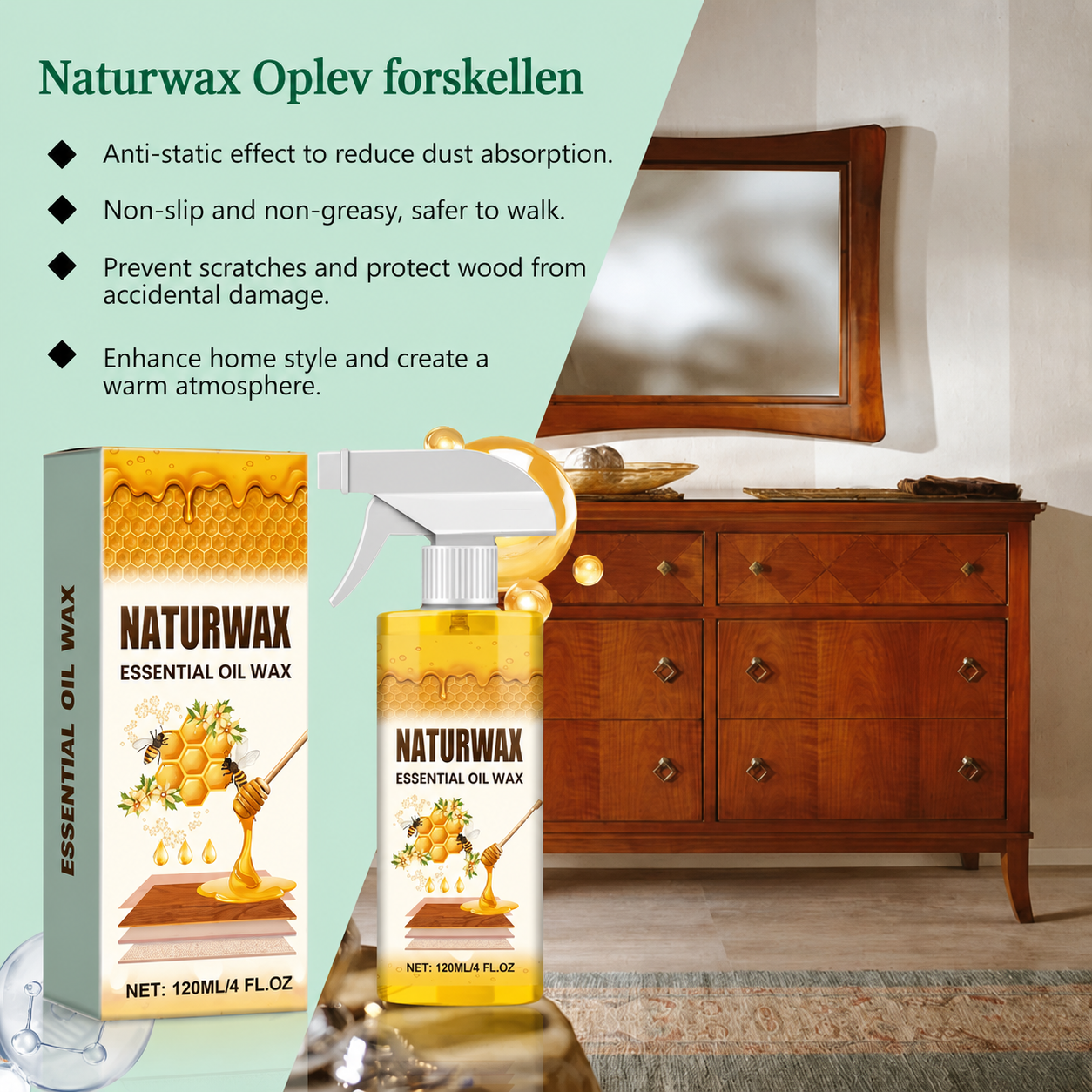 Naturwax – Naturlig Bivoks-spray til Pleje, Beskyttelse og Fornyelse af Træ